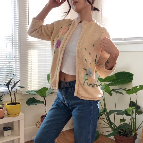 American Vintage Sweaters - Vintage hand embroidered cottagecore cardigan